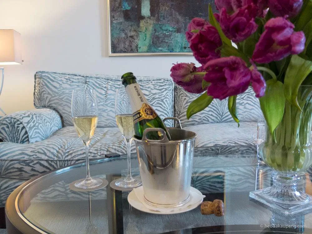 champagne på rommet på Hotel d'Angleterre i København